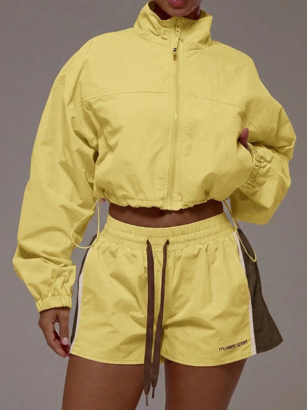 Butter Yellow Sport Women's Funnel Neck Cropped Light Weight Active Jacket